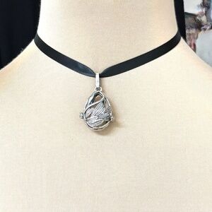 necklace pendant swan egg locket silver tone bird filigree corded